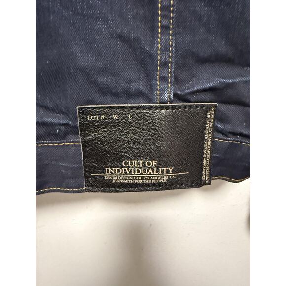 Cult of Individuality Denim Jacket Mens 2XL Leather Sleeves Trucker 628-255A - Picture 7 of 16